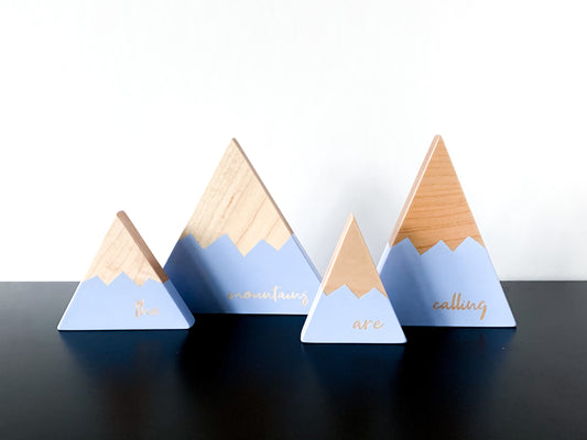Wooden Mountain Set - Periwinkle Blue - "The Mountains Are Calling" - CAVU Creations