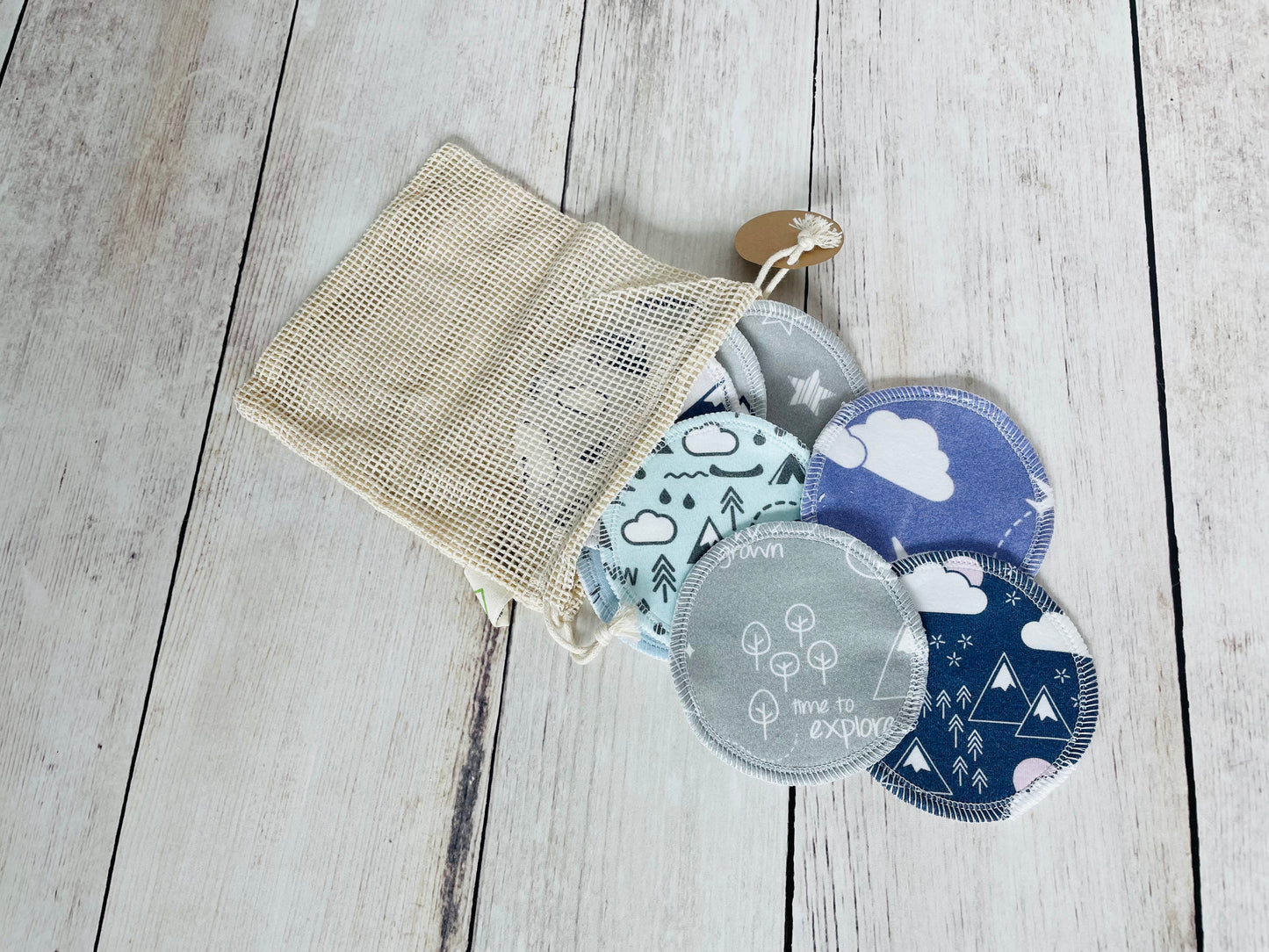 Organic Cotton Face Rounds - Set K - Rainbows + Mountains Dark Mix (Large)