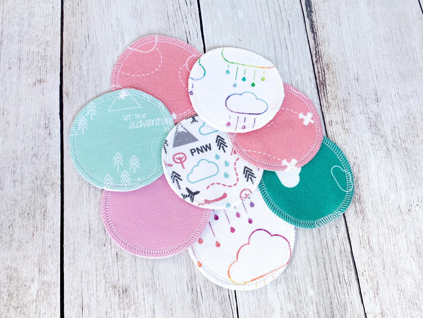 Organic Cotton Face Rounds - Set A - Happy Mix Pink / Mint / Teal (Large)