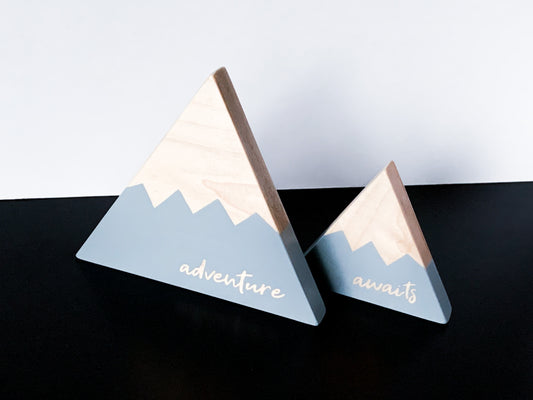 Wooden Mountain Set - Light Gray - "Adventure Awaits" - CAVU Creations