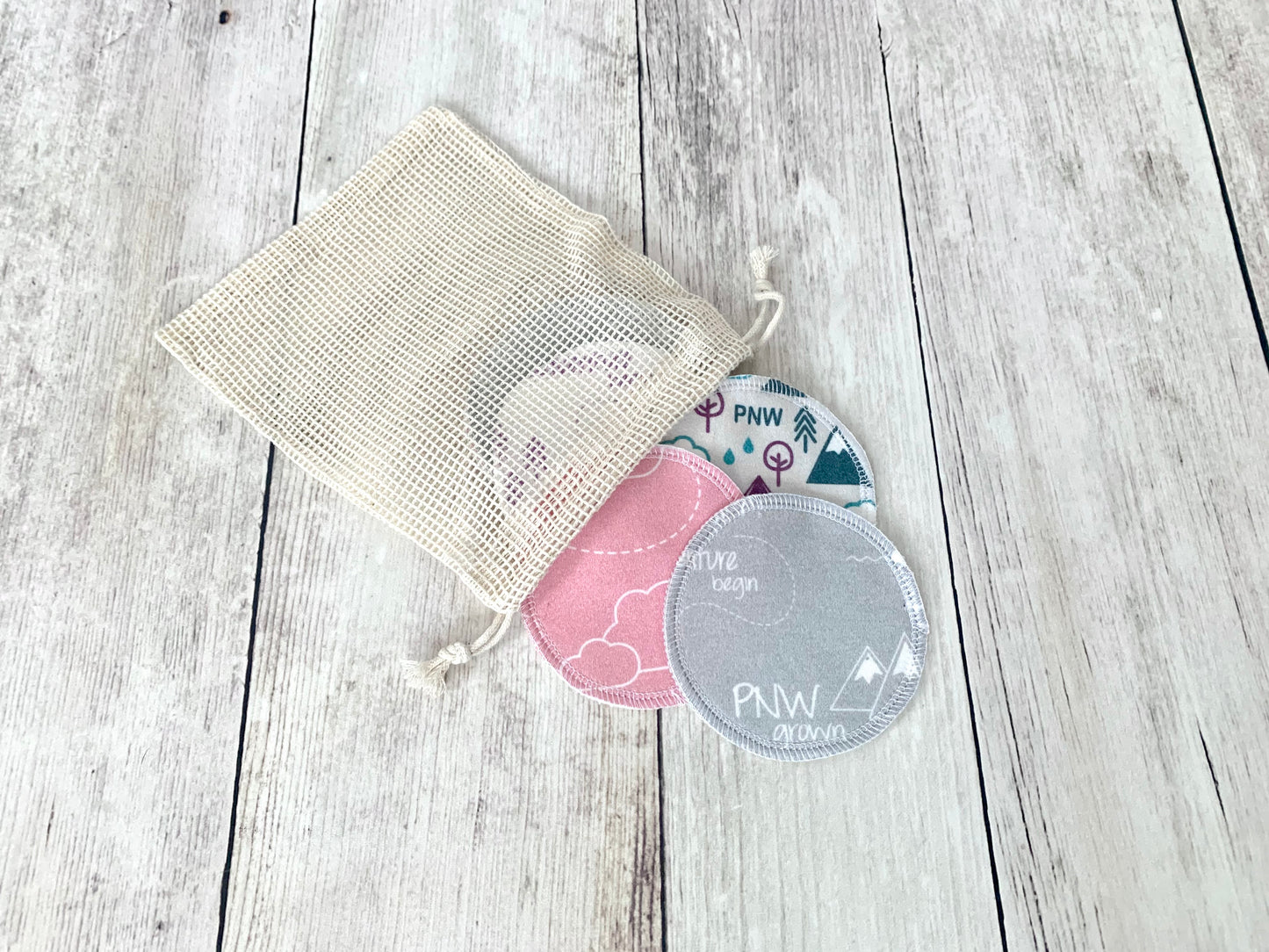 Organic Cotton Face Rounds - Set E - PNW Mix Purple / Pink / Gray (Large)