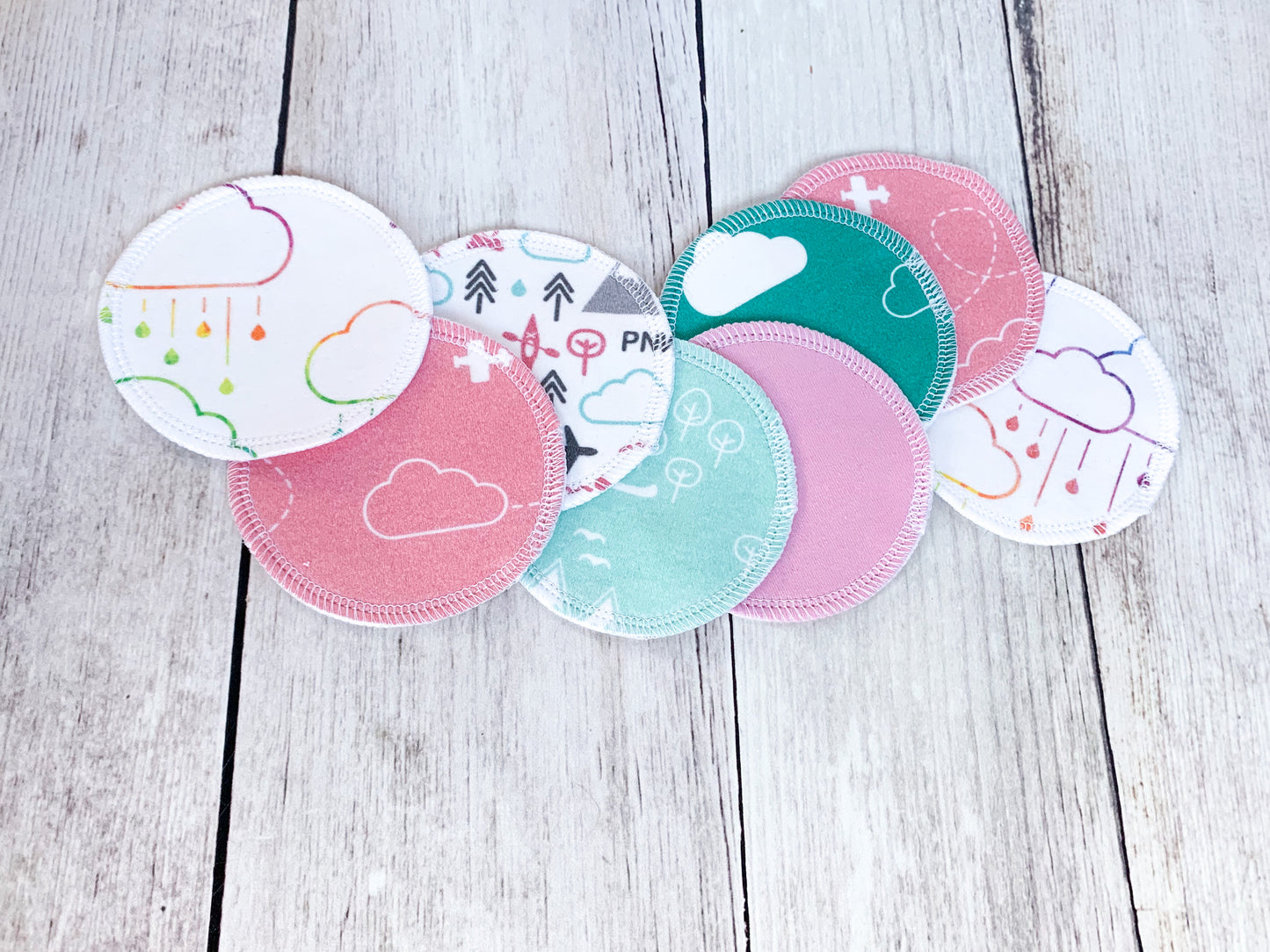 Organic Cotton Face Rounds - Set A - Happy Mix Pink / Mint / Teal (Large)
