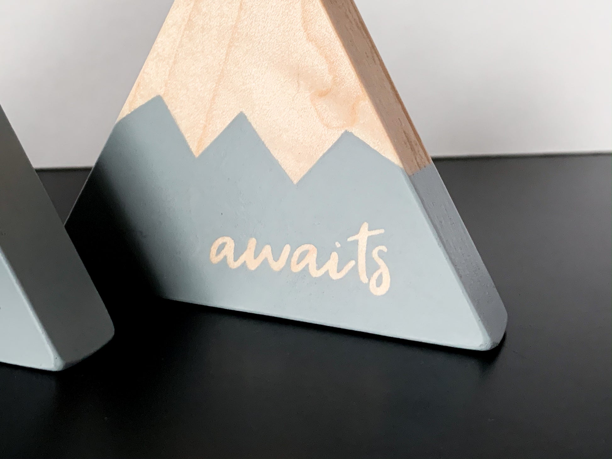 Wooden Mountain Set - Light Gray - "Adventure Awaits" - CAVU Creations