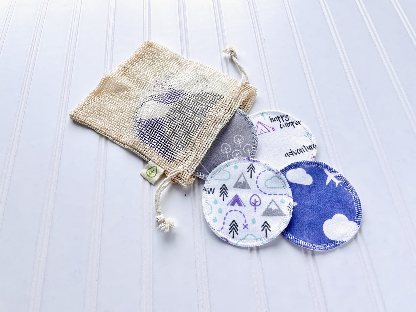 Organic Cotton Face Rounds - Set L - Happy Mix Purple / Mint / Gray (Large)