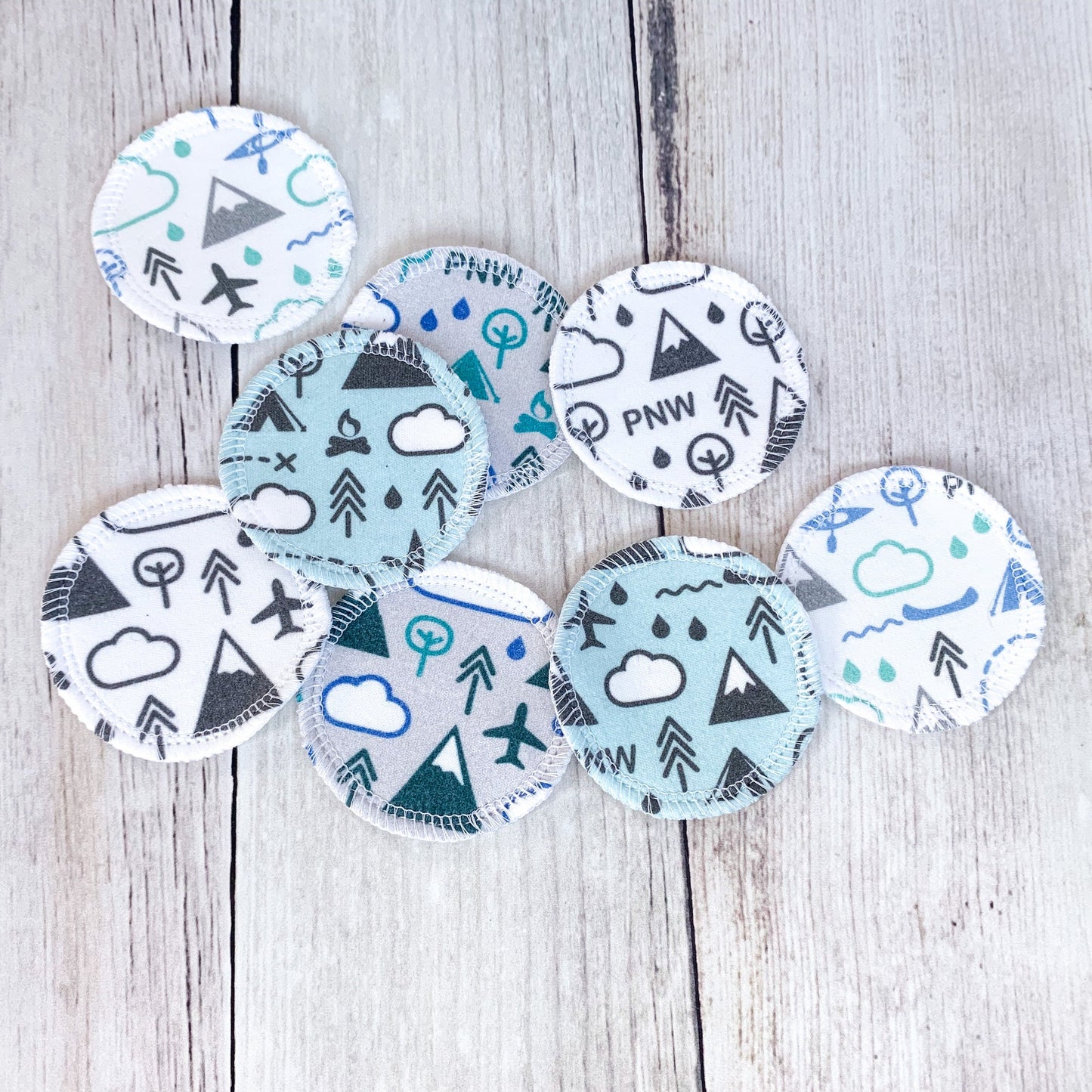 Organic Cotton Face Rounds - Set #6 - Cool PNW Mix - Blues / Greens / Gray (Small)