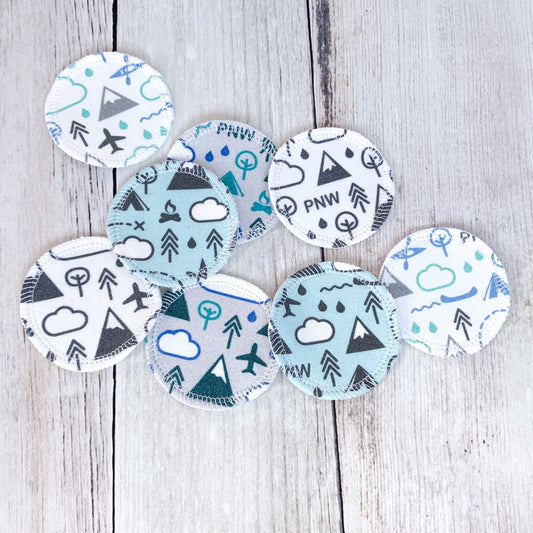 Organic Cotton Face Rounds - Set #6 - Cool PNW Mix - Blues / Greens / Gray (Small)