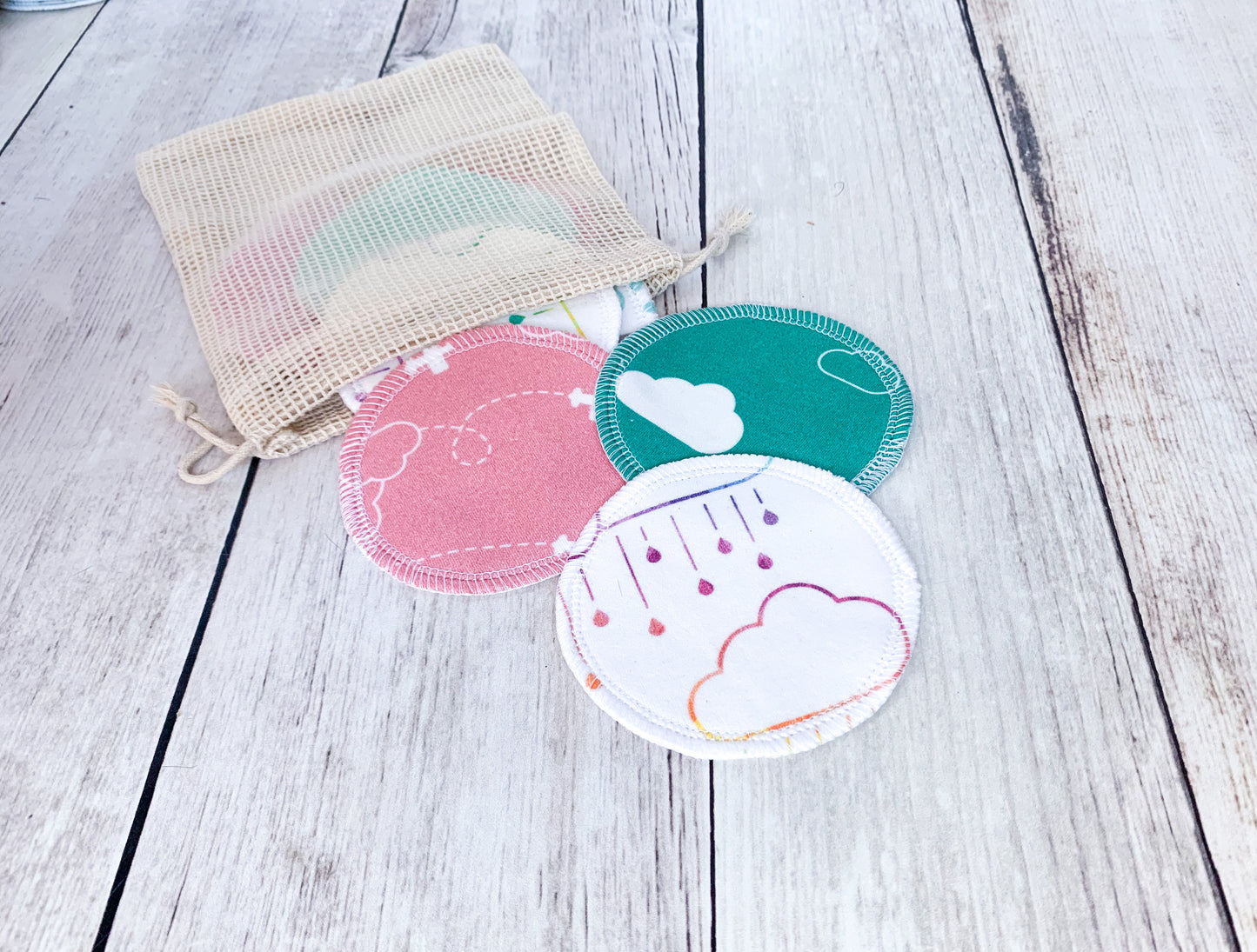Organic Cotton Face Rounds - Set A - Happy Mix Pink / Mint / Teal (Large)
