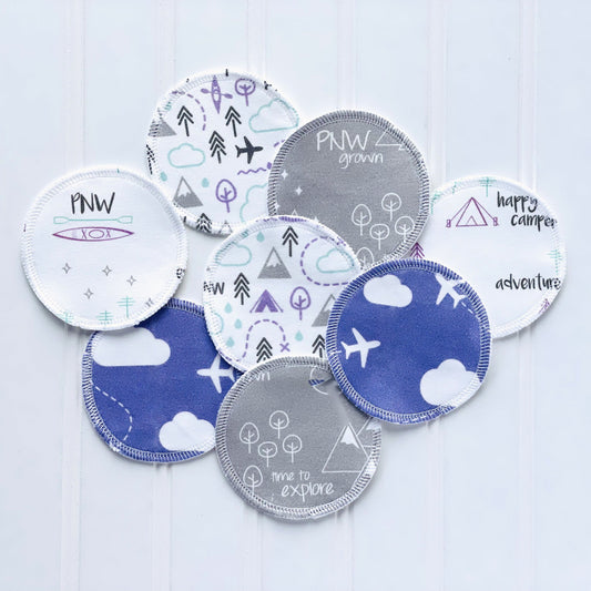 Organic Cotton Face Rounds - Set L - Happy Mix Purple / Mint / Gray (Large)