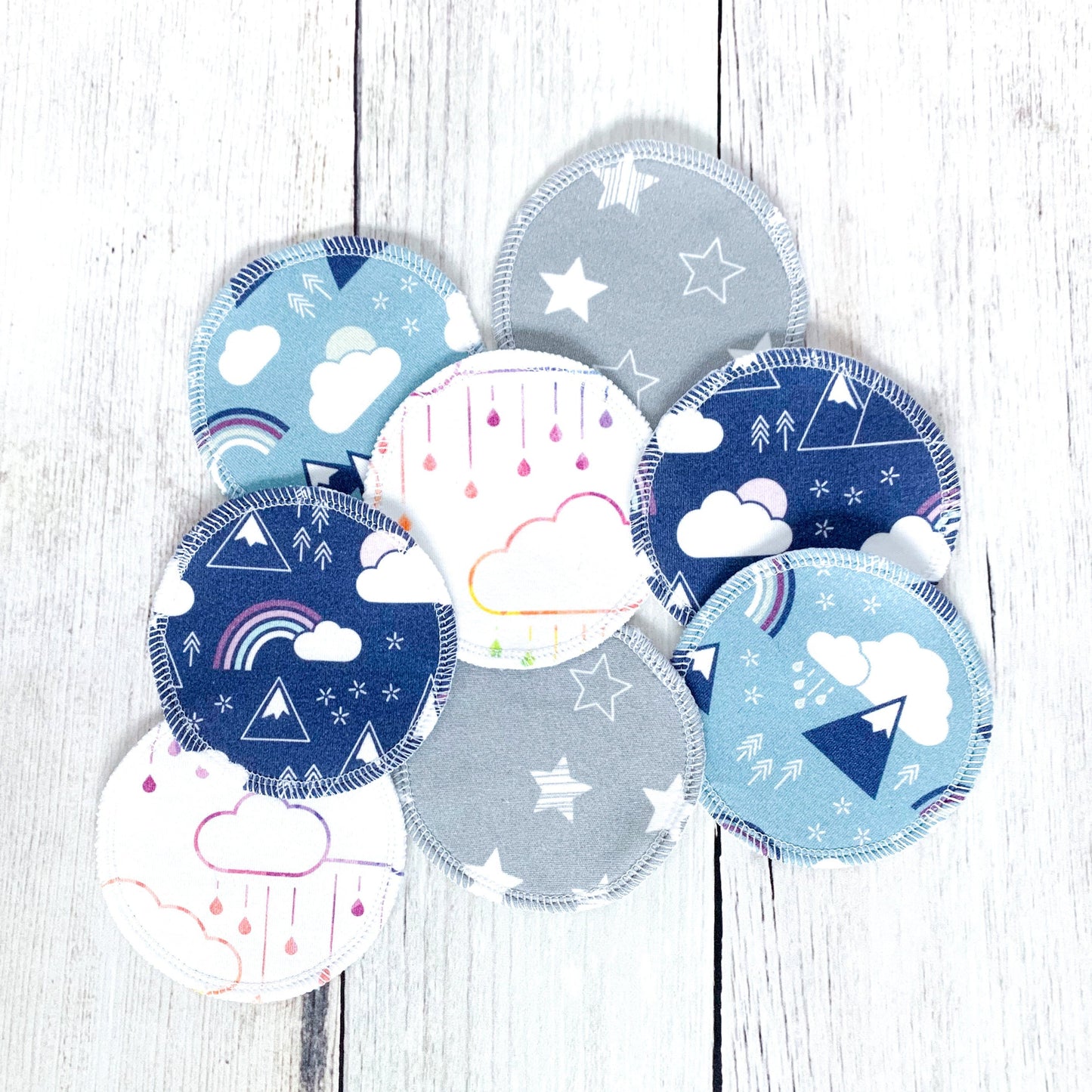 Organic Cotton Face Rounds - Set F - Rainbows + Mountains Mix (Large)