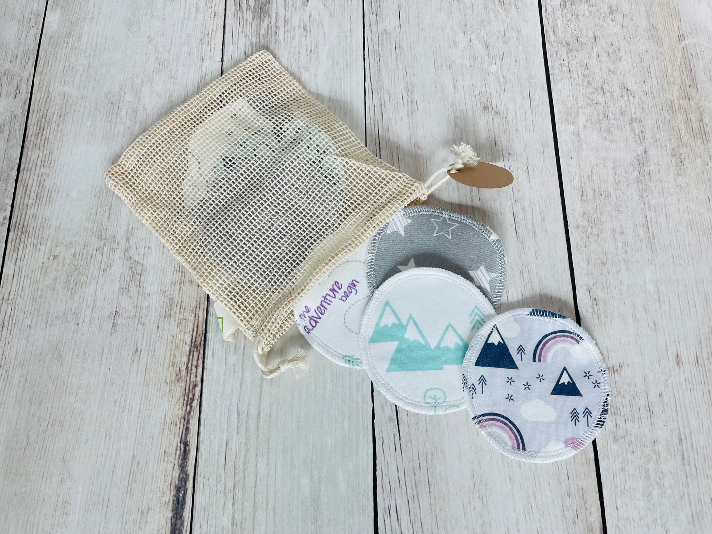 Organic Cotton Face Rounds - Set J - Rainbows + Mountains Light Mix (Large)