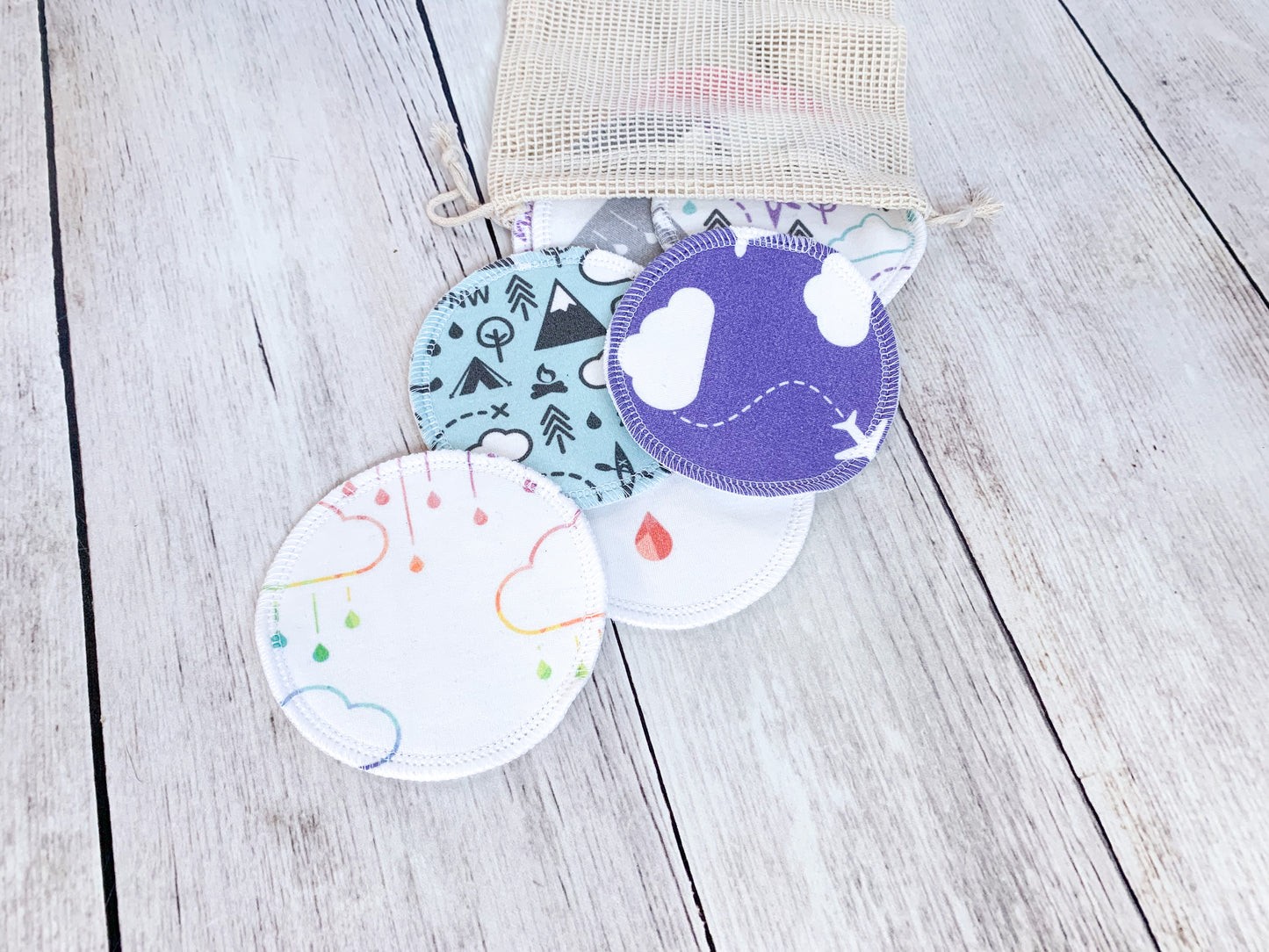 Organic Cotton Face Rounds - Set B - Happy Mix Purple / Mint / Pink (Large)