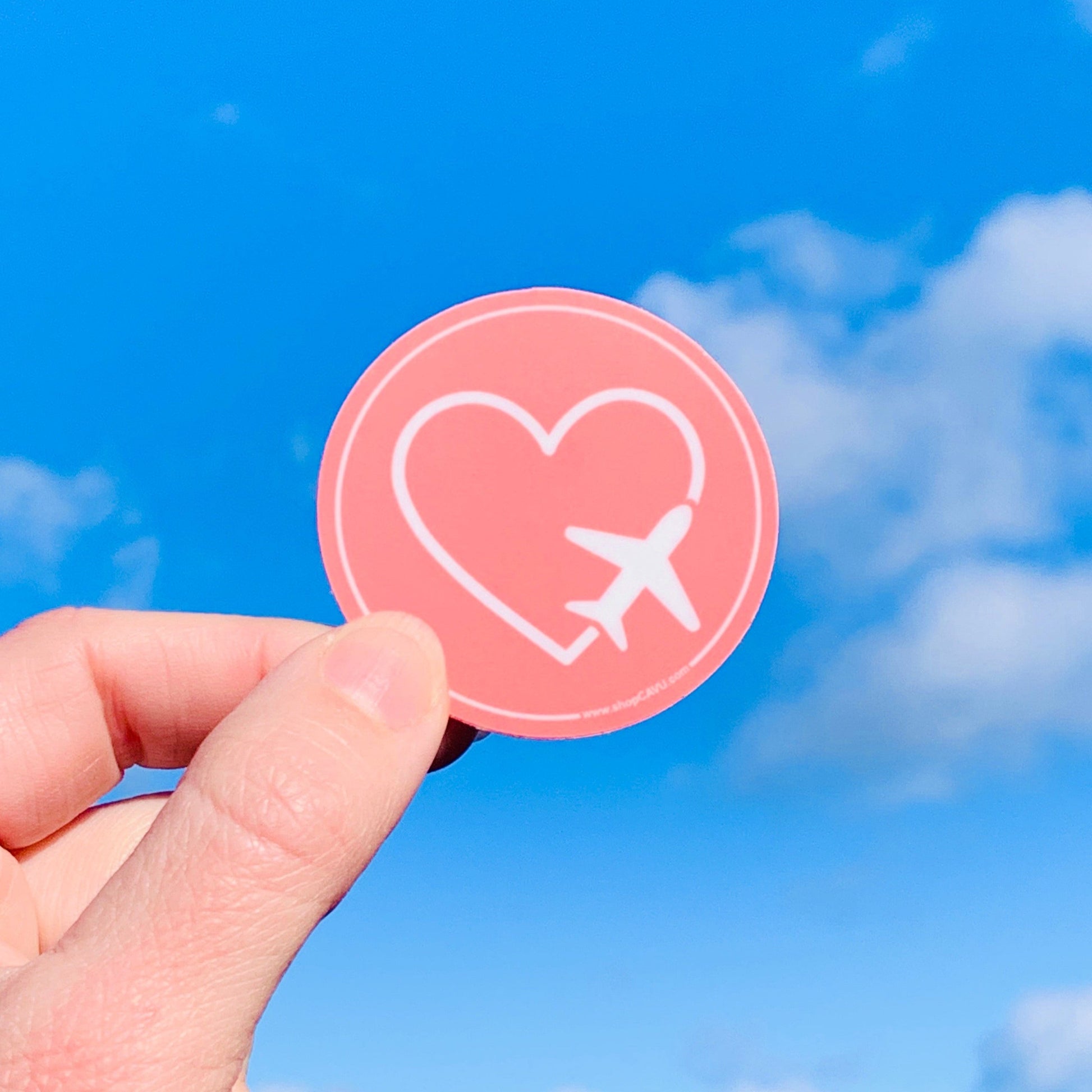 Sticker/Decal - I Heart Airplanes 2" Coral Pink - CAVU Creations