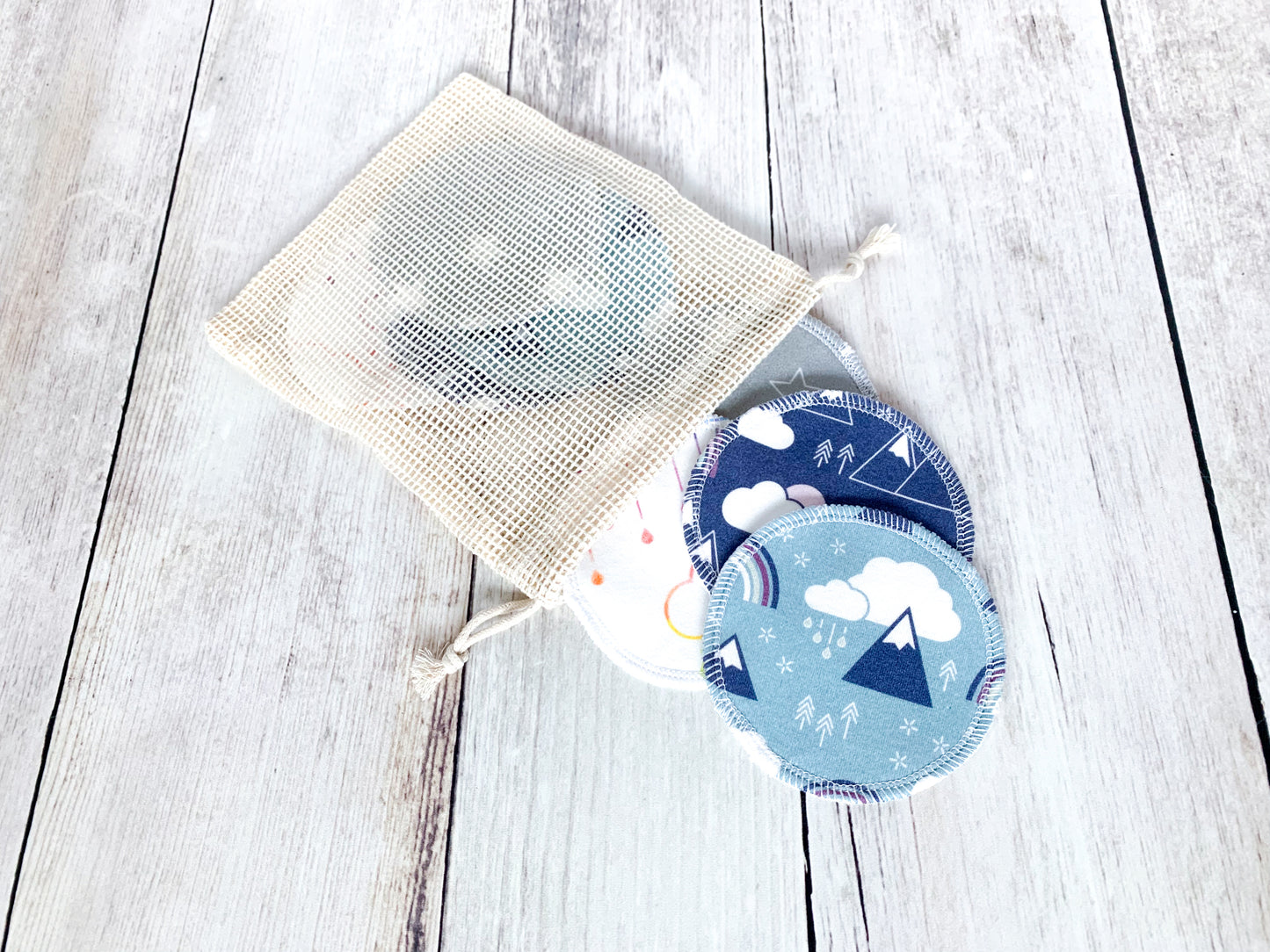 Organic Cotton Face Rounds - Set F - Rainbows + Mountains Mix (Large)