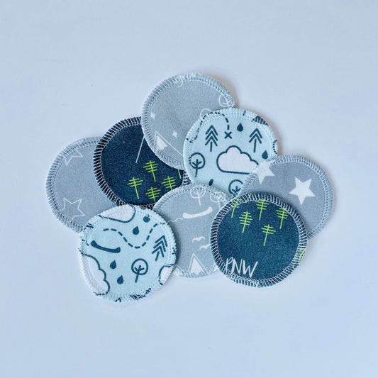 Organic Cotton Face Rounds - Set #15 - Dark Gray/Green/Blue Mix (Small)