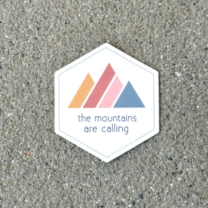 Hexagon “The Mountains Are Calling” Color Block Mountains 3” Sticker / Decal