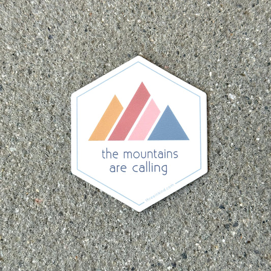 Hexagon “The Mountains Are Calling” Color Block Mountains 3” Sticker / Decal