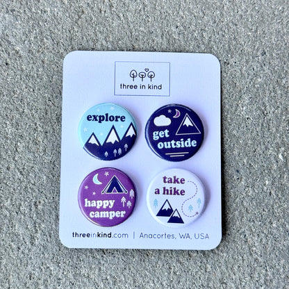 Happy Camper Plum Button Pin