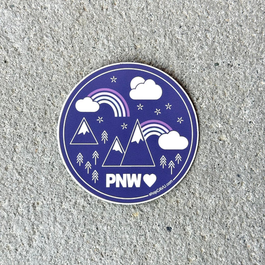 PNW Dark Purple Rainbows + Mountains 3” Sticker / Decal