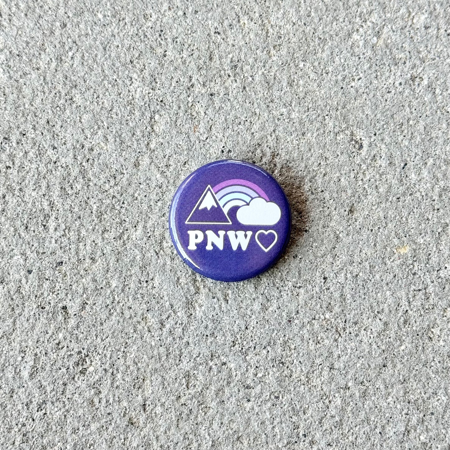 PNW Heart Mountain Rainbow Button Pin