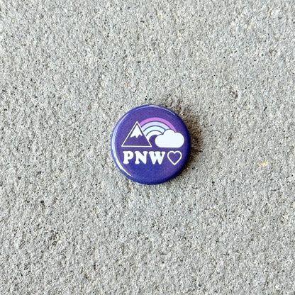 PNW Heart Mountain Rainbow Button Pin