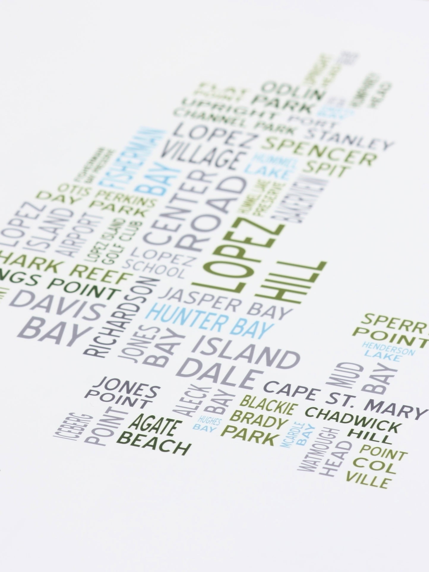 Island of Places Series - Lopez Island Art Print / Blue Green Gray (Unframed)