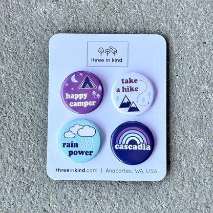 Happy Camper Plum Button Pin