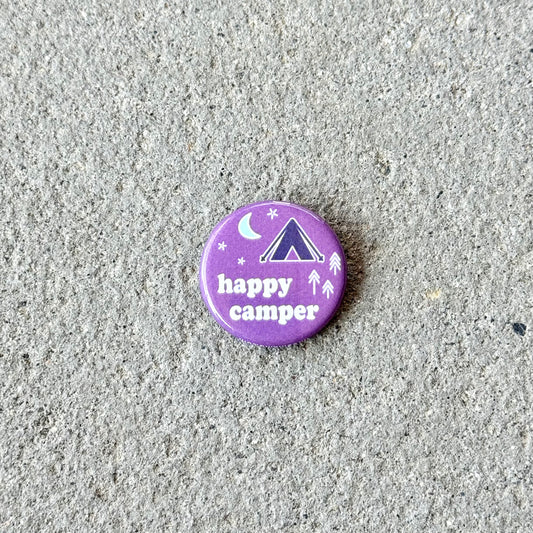 Happy Camper Plum Button Pin