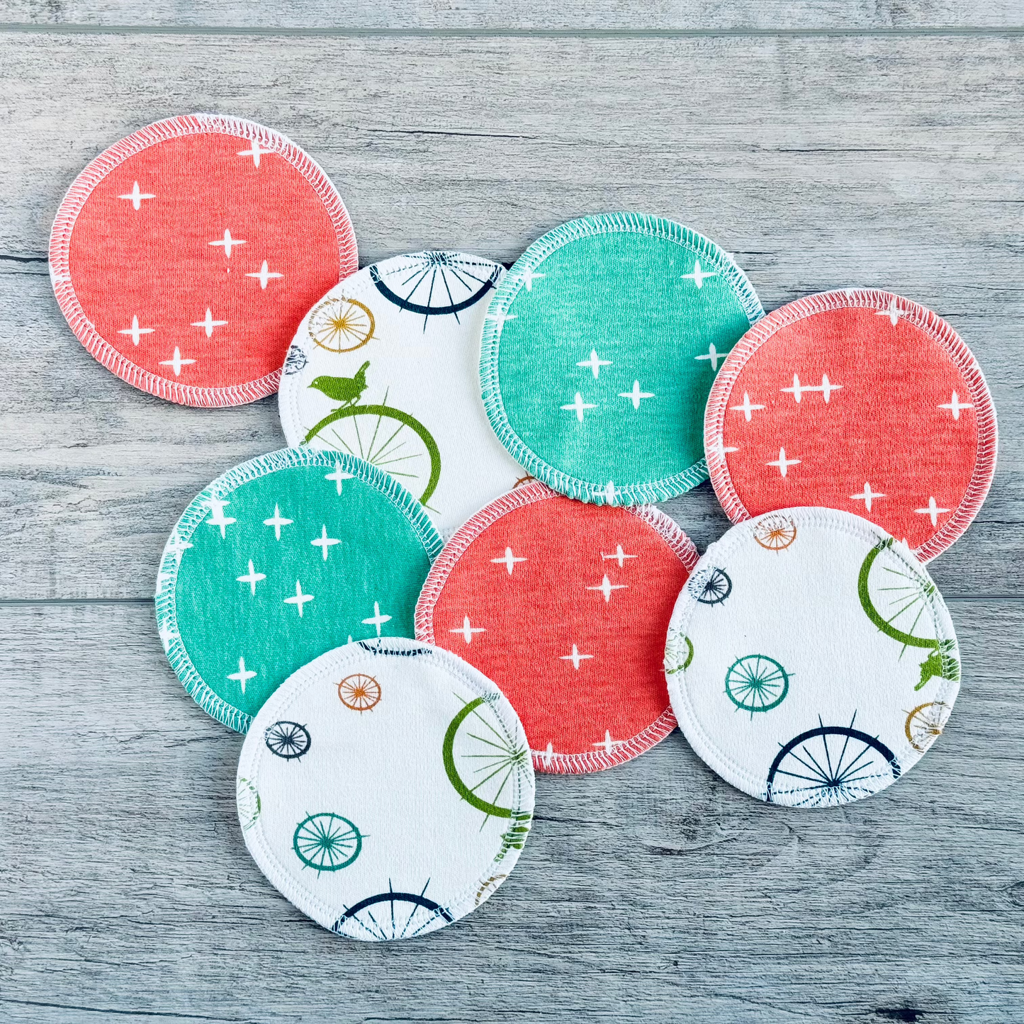 Organic Cotton Face Rounds - Set P - Coral / Green / Multi / Cream (Large)