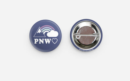 PNW Heart Mountain Rainbow Button Pin