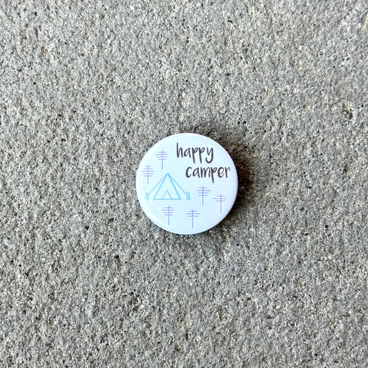 Happy Camper White Button Pin