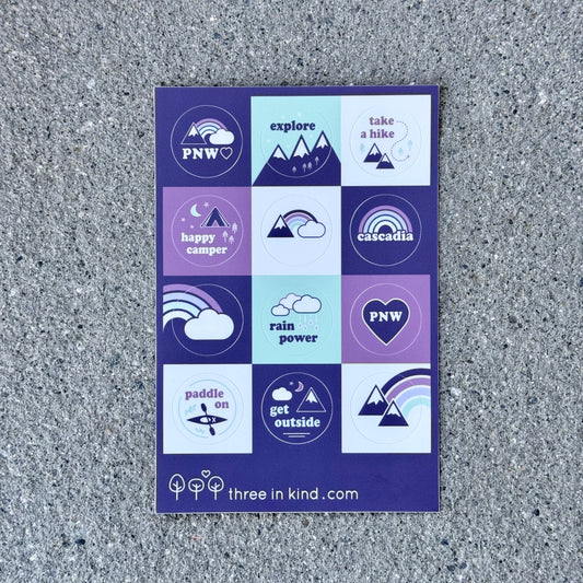 PNW Rainbows, Clouds, + Mountains Sticker Sheet