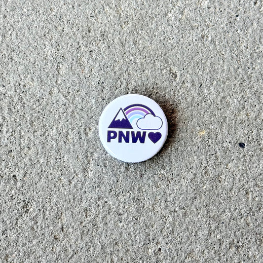 PNW Love Rainbow White Button Pin