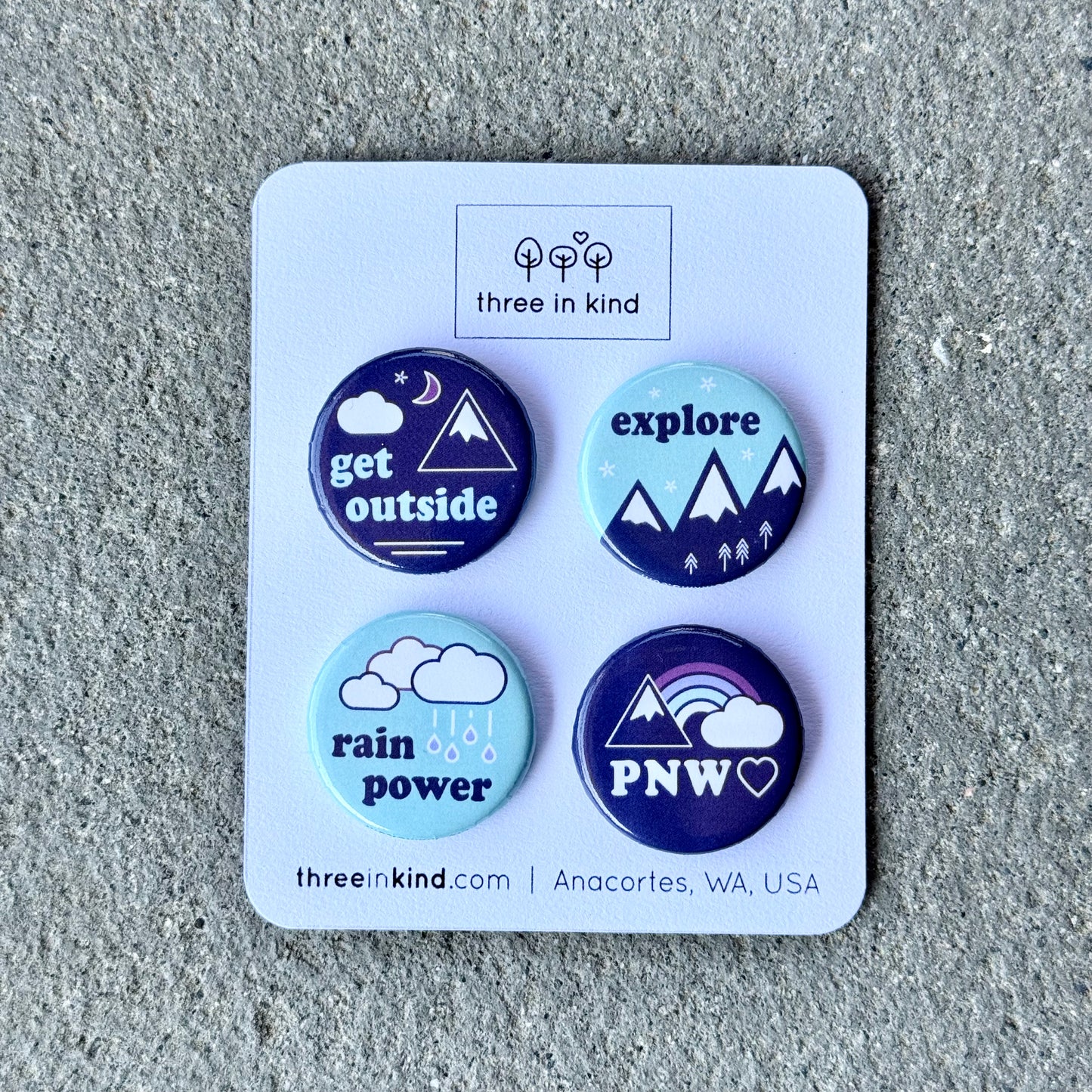 PNW Heart Mountain Rainbow Button Pin