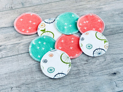 Organic Cotton Face Rounds - Set P - Coral / Green / Multi / Cream (Large)