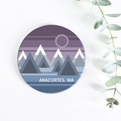 Anacortes Geo Mountain Design Ceramic Coaster