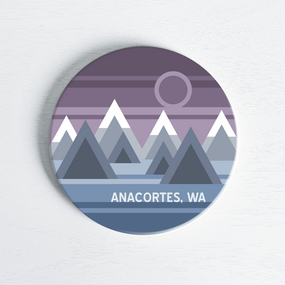 Anacortes Geo Mountain Design Ceramic Coaster