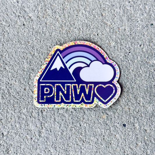 Rainbows + Mountain Glitter PNW 3” Sticker / Decal