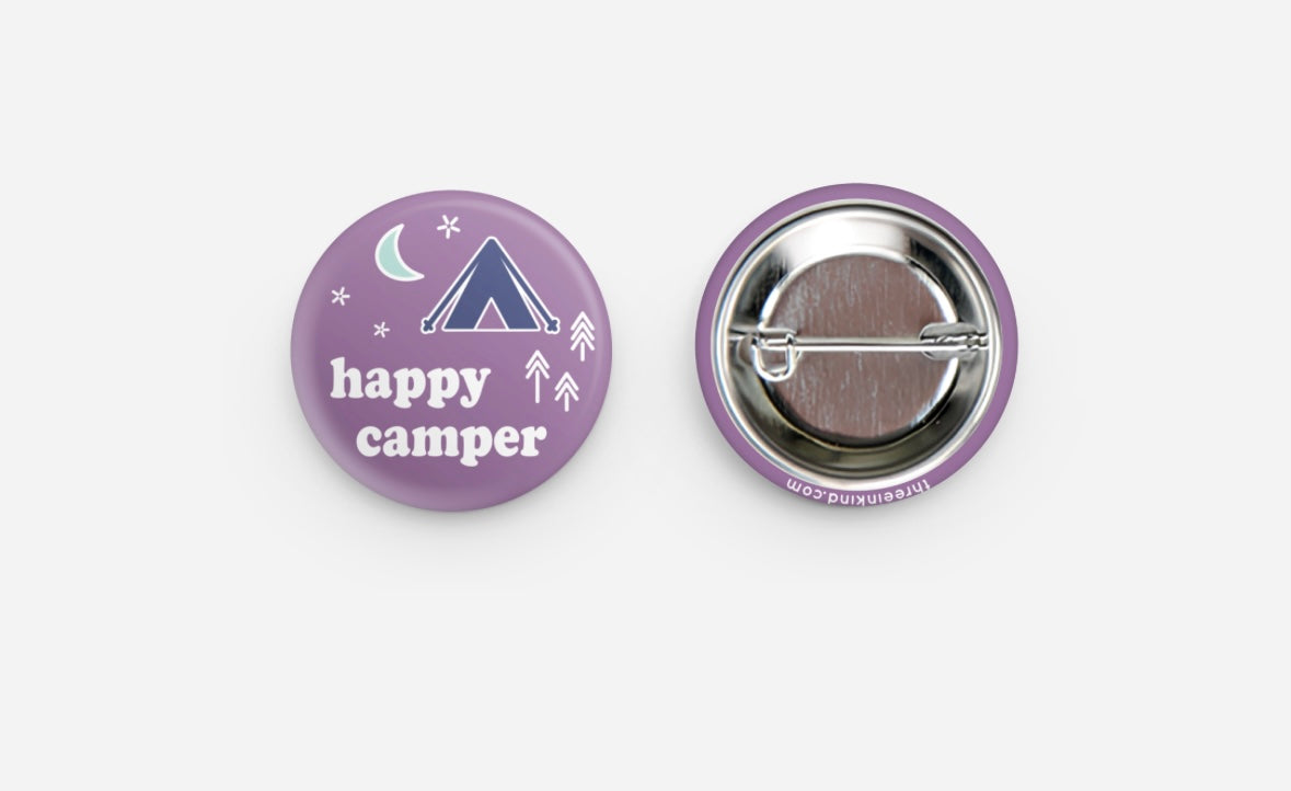 Happy Camper Plum Button Pin