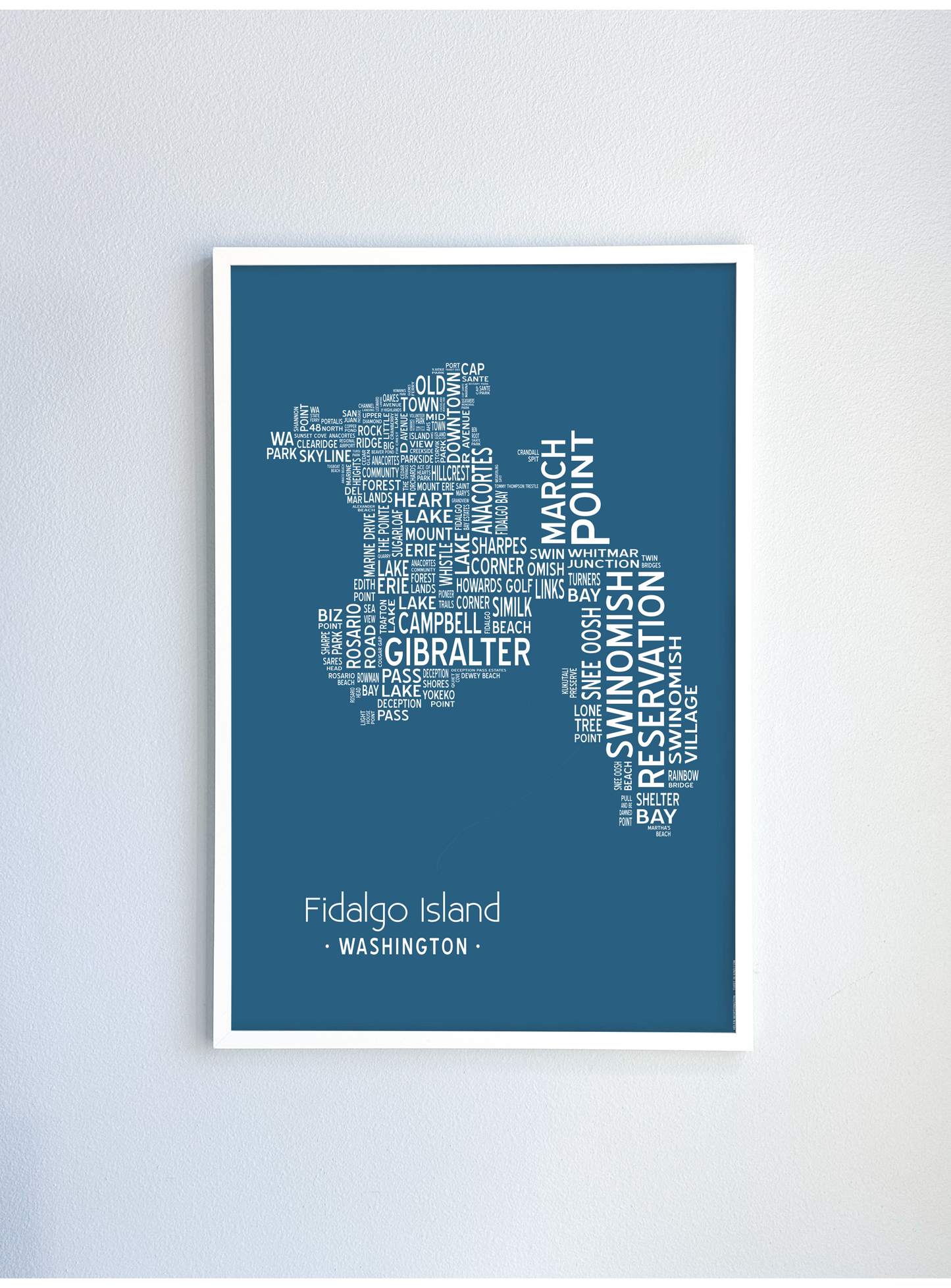 Island of Places Series - Fidalgo Island Art Print / White on Navy (Unframed)