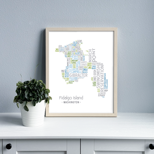 Island of Places Series - Fidalgo Island Art Print / Blue Green Gray (Unframed)