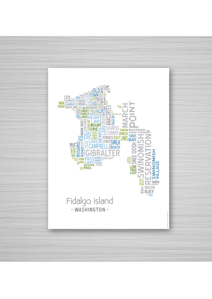 Island of Places Series - Fidalgo Island Art Print / Blue Green Gray (Unframed)