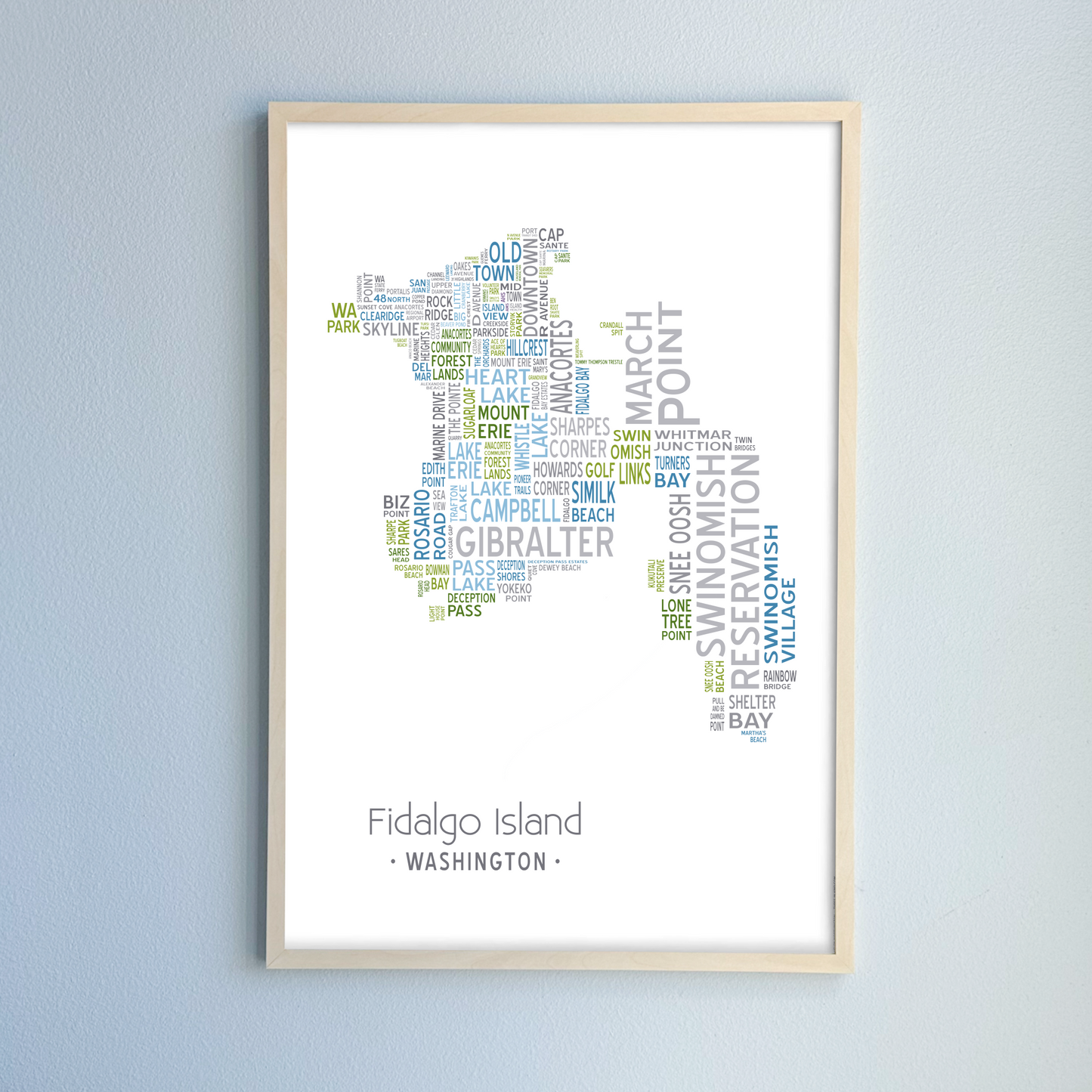 Island of Places Series - Fidalgo Island Art Print / Blue Green Gray (Unframed)