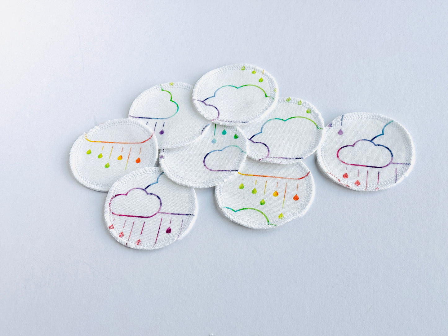 Organic Cotton Face Rounds - Set #28 - Rainbow Rainclouds (Small)