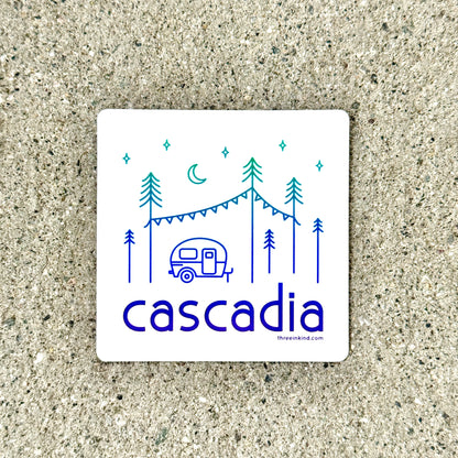 Cascadia Happy Camper 3” Sticker / Decal