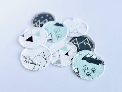 Organic Cotton Face Rounds - Set #29 - Mountains + Triangles Mint Gray Mix (Small)