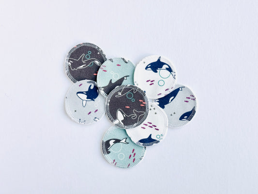 Organic Cotton Face Rounds - Set #27 - Orca Mix Gray Navy Mint (Small)