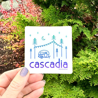 Cascadia Happy Camper 3” Sticker / Decal