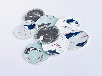 Organic Cotton Face Rounds - Set #27 - Orca Mix Gray Navy Mint (Small)