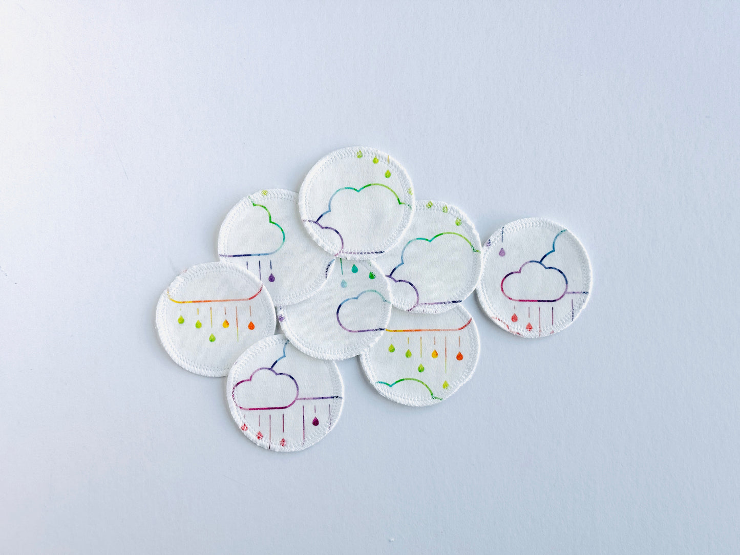 Organic Cotton Face Rounds - Set #28 - Rainbow Rainclouds (Small)