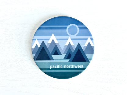 Pacific Northwest Geo Mountain Design Ceramic Coaster